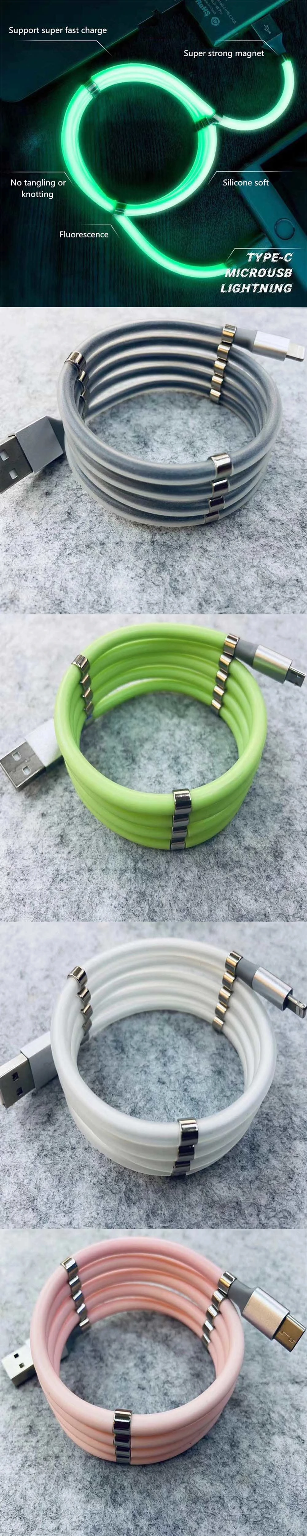 Rt-Mc28 Magnetic Portable Self-Winding USB Luminous Charging Data Cable for iPhone