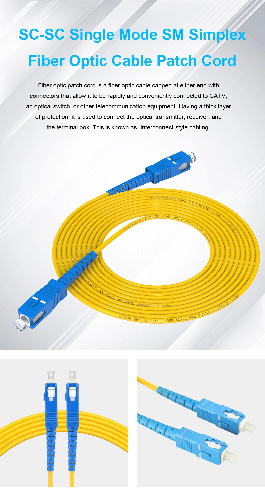 Factory Yellow Data Transmission Adapter Optic Interconnect-Style Cabling Optical Fiber Cable with RoHS