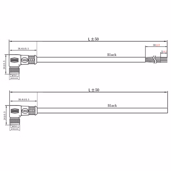 Connecteur M12 étanche rond coudé à 90 degrés noir à 5 conducteurs